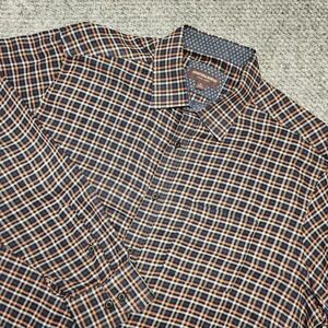 Johnston Murphy Plaid Long Sleeve Button Up Shirt Men's XL Navy Orange White